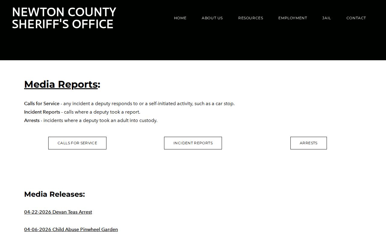 Newton County Sheriff's Office media report index