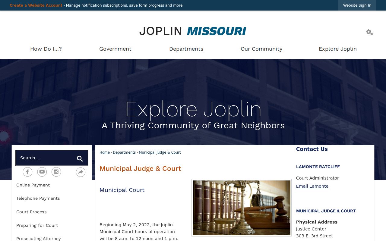 Joplin Municipal Court and Justice Center information