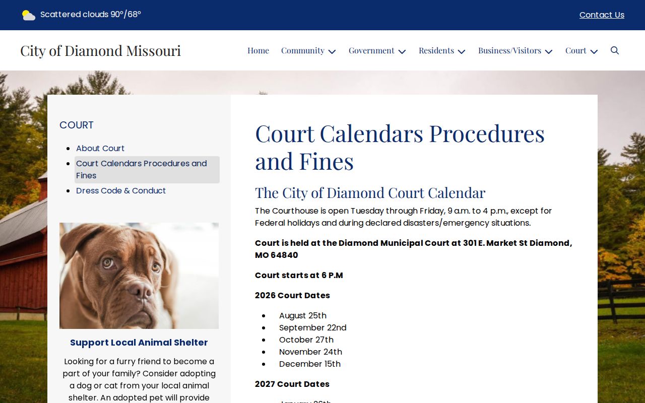 Diamond Municipal Court hours and procedure links